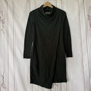 COS Draped Front Cowl Neck Dark Green Long Sleeve Mini Dress Size XS Pockets